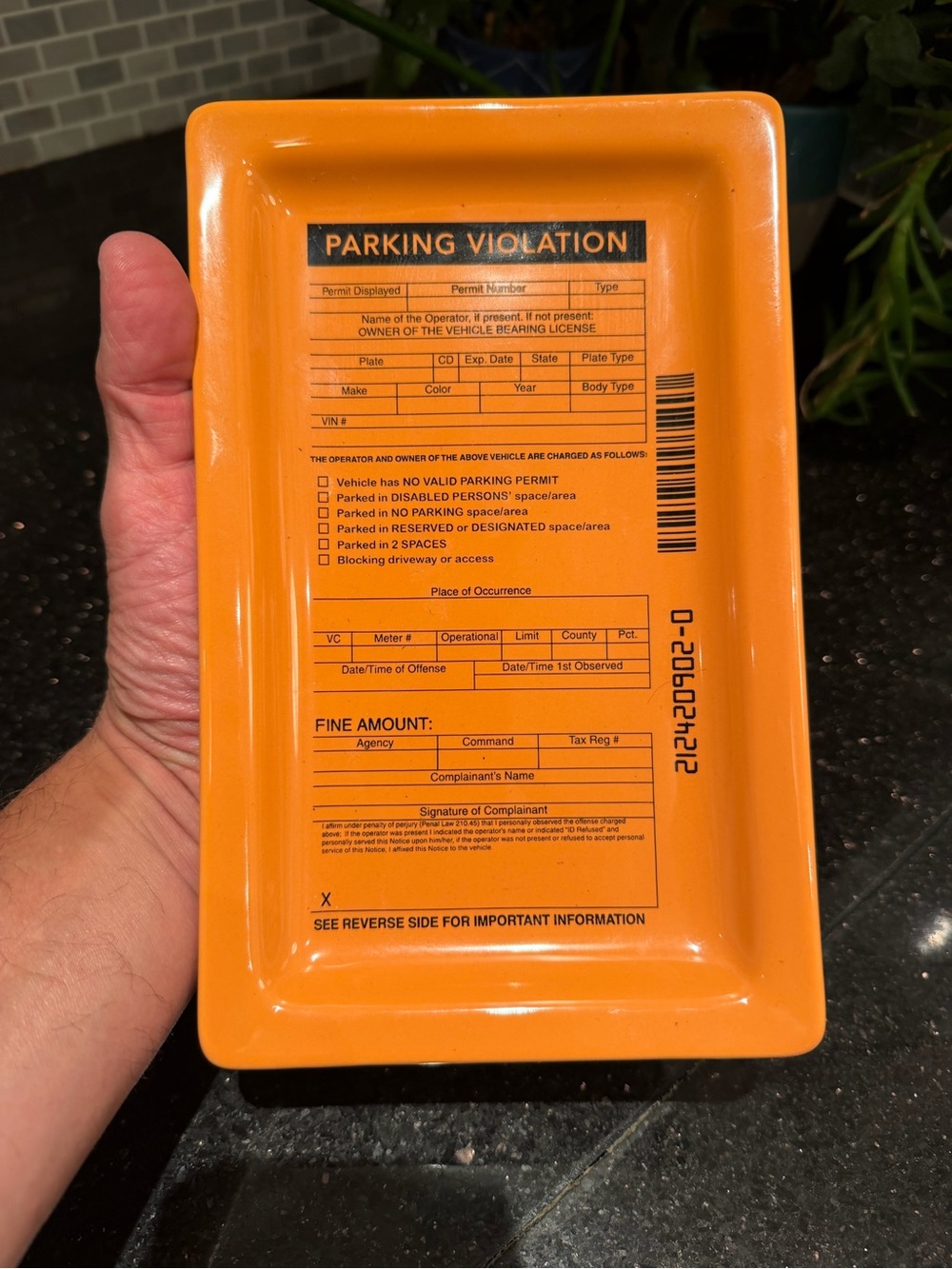 Fishs Eddy Parking Violation Ticket Trinket Orange Plate